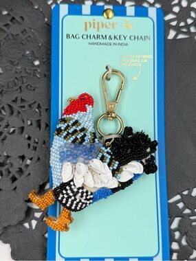 Piper K Beaded Rooster Bag Charm Keychain Farmhouse Cottagecore NEW